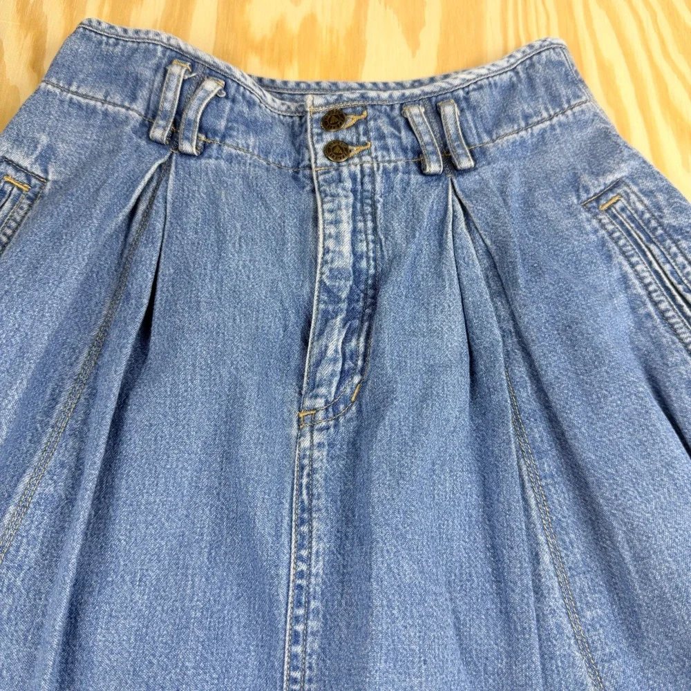 Lizwear Vintage Denim Maxi Skirt Blue Cotton Pleated A-Line High Waist Size 6 - Picture 8 of 8